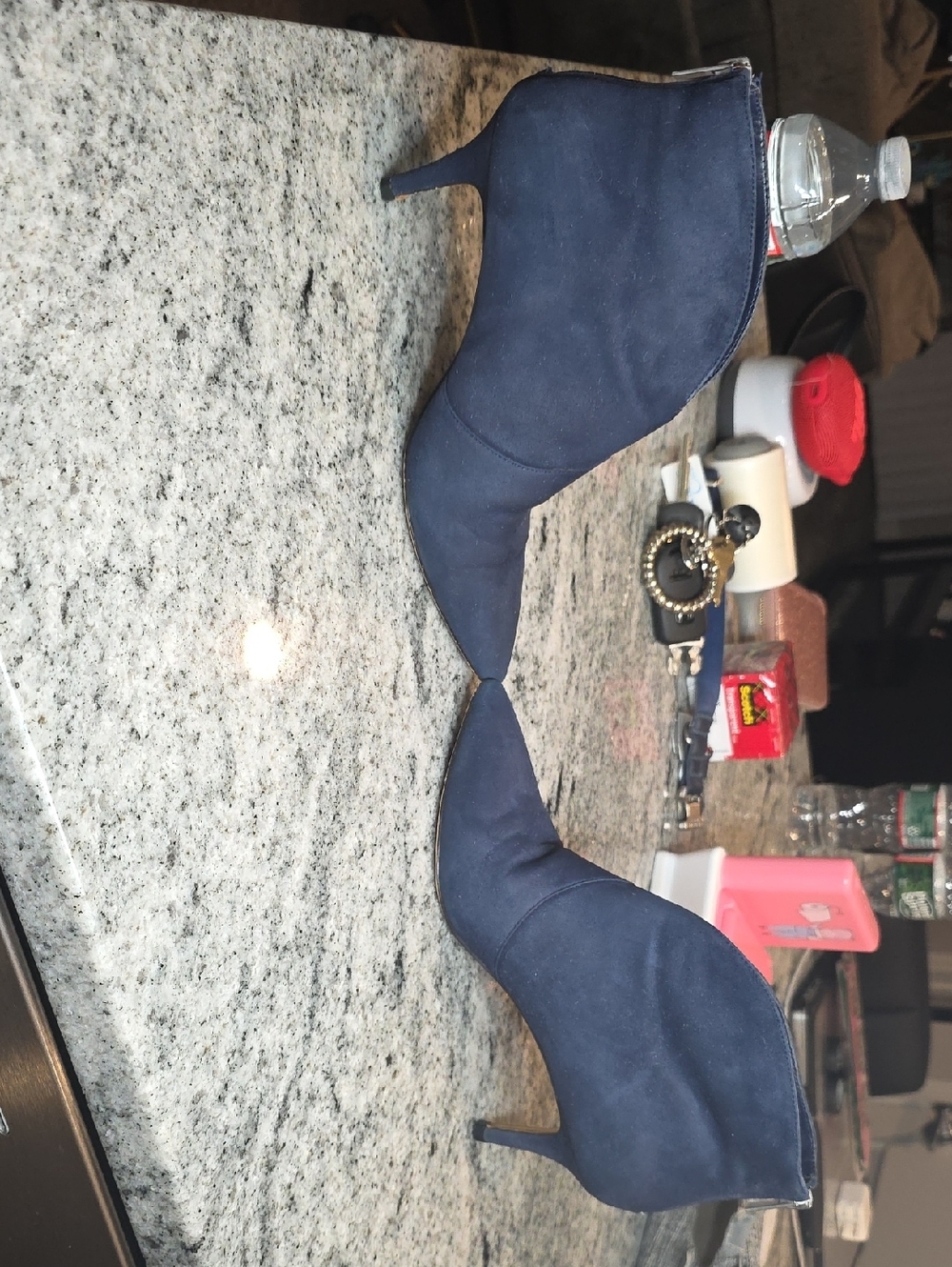 Lord & Taylor Navy Suede Pointed Ankle Booties - Picture 6 of 8